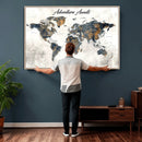 Custom Push Pin World Map Canvas Print – Framed Personalized