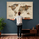 Large Custom World Map Canvas – Custom Framed Push Pin