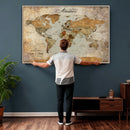 Customized Push Pin World Map Wall Art Canvas Print with