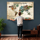 Grunge Personalized World Map Wall Art Canvas Print – Custom