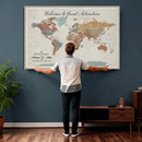 Custom Framed World Map Canvas Print – Personalized Push Pin