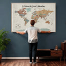 Custom Framed World Map Canvas Print – Personalized Push Pin
