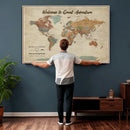Personalized Push Pin World Map Canvas – Custom Framed