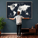 Custom World Map Wall Art Canvas Print – Personalized Push