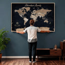 Personalized Blue World Map Canvas – Custom Framed Push Pin