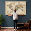 Custom Framed Push Pin Map Wall Art Canvas Print, Rustic