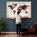 Personalized Push Pin World Map Canvas – Custom Framed