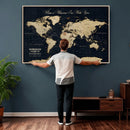Personalized Push Pin World Map Canvas – Custom Framed