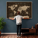Personalized Push Pin World Map Canvas – Custom Framed