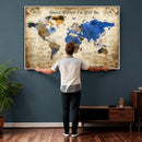 Personalized World Map Canvas Wall Art – Custom Framed Push