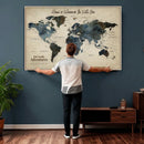 Personalize World Map Canvas Wall Art – Custom Framed Push