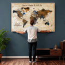 Vintage Custom World Map Canvas Wall Art – Custom Framed