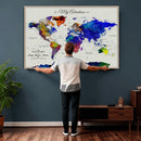 Detailed Custom World Map Print – Framed Custom Push Pin