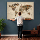Vintage World Map Wall Art Canvas Print for Living Room,