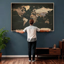 Vintage World Map Canvas Wall Art – Framed Travel Map for
