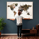 Watercolor World Map Print - Large Wall Art Canvas Print for