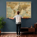 Vintage World Map Wall Art Canvas Print, Detailed World Map