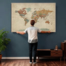 Vintage World Map Canvas Wall Art Print – Framed Modern