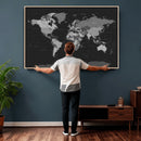Black World Map Wall Art Canvas Print – Detailed Map of the