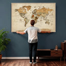 Rustic Vintage World Map Canvas Print – Framed Modern