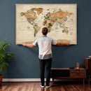 Rustic Vintage World Map Canvas Print – Framed Modern