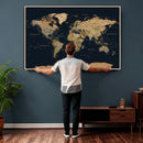 Vintage World Map Canvas on the Dark Background Wall Art