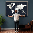 Black World Map Wall Art Canvas Print for Home Office and