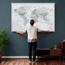 Push Pin World Map Canvas Print - Detailed Vintage World Map