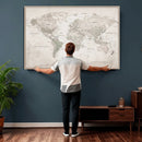 Antique Style World Map Canvas Print - Vintage Detailed