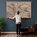 Grunge World Map Canvas Wall Art - Vintage Aged World Map