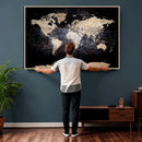 Grunge World Map Wall Art | 3-Panel Large Beige and Brown