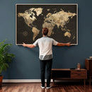 Framed World Map with Pin Canvas Print – Detailed World Map