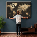 Framed World Map with Pin Canvas Print – Detailed World Map