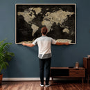 Push Pin World Map Canvas Wall Art Print, Interactive Travel