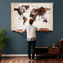 Blue Watercolor World Map Canvas Print – Framed Modern Wall
