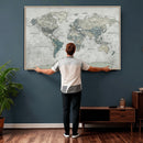 Neutral Vintage World Map Canvas Wall Art Print, Classic Map