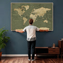 Large World Map Canvas Wall Art Print for Study Room Decor -