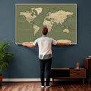 Vintage World Map Canvas Wall Art Print, Classic Global Map