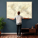 Colorful Watercolor World Map Canvas Wall Art – Framed