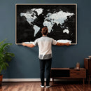 World Map Canvas Print – Framed Push Pin Wall Art, Color