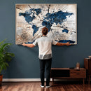 Rustic World Map Canvas Print – Framed Wall Art for Couples,