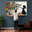 Banksy Butterfly Girl Wall Art Canvas Print, Framed Street by MyGreatCanvas | Canvas Wall Art Prints | Photo Prints & Wall Decor