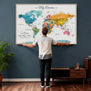 Custom Push Pin Watercolor World Map Canvas Wall Art Print –