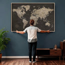 World Map Canvas Wall Art Dark Charcoal Antique Tan Detailed by MyGreatCanvas | Canvas Wall Art Prints | Photo Prints & Wall Decor