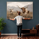 Rustic Texas Longhorn Cow Canvas Wall Art Print, Rustic Farm Animal Photography Print, Farmhouse Country Decor, Western Ranch Art
