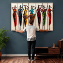 African Folk Art Canvas Wall Art, Colorful African Women Village Painting Print, Tribal Ethnic Home Decor, Vibrant African Art, Living Room