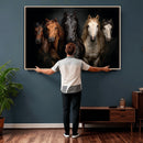 Horse Wall Art Canvas Print, Wild Horses Portrait Photography, Dramatic Equestrian Decor, Black Brown White Horse Herd, Rustic Ranch Art