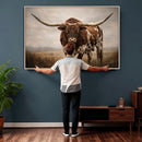 Texas Longhorn Wall Art Canvas Print – Brown Horned Bull