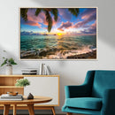 Framed Tropical Sunset Art Canvas Print