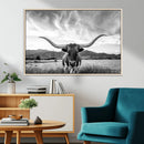 Longhorn Black and White Wall Art – Rustic Western Bull
